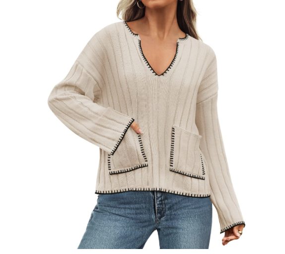 Long Sleeve Knit Pullover Sweater with Front Pockets – $13.49 {Sizes S-XL}